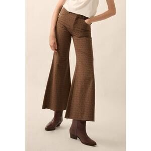 Promesa Chocolate Size Small Floral Twill Cropped High-Waist Flare Pants